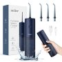 Water Flosser Dental Oral Irrigator Teeth Cleaner Portable Travel Rechargeable Cordless IPX7 Electric Plaque Remover 3 Modes 3 Jet Tips 140ML Blue