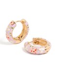Goldair Gold Lilac Enamel Pink Flower Print Thick Huggie Earrings