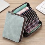 9 18 Slots Credit Card Holder Zipper Around Id Card Case Faux Leather Card Storage Bag & Coin Purse