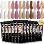 Morovan Poly Nail Gel Kit - 12 Colors Poly Nail Gel Kit Gray Brown Golden Glitter Poly Nail Gel Long-lasting Poly Gel Nail Color