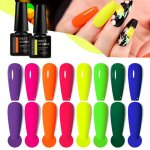 8PCS/SET Bright Neon Gel Nail Polish Set All Seasons Shades Orange Yellow Green Purple Gel Nail Soak Off Gel Polish Long Lasting