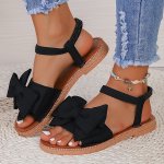 Women's Bow Decor Flat Sandals Elegant Open Toe Elastic Strap Slip On Shoes Casual Summer Outdoor Sandals
