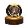 3D Ferris Wheel Crystal Ball LED Night Light With Bamboo Base - Transparent