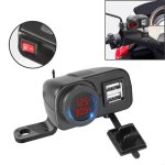 Motorcycle Digital Display Phone Charger Rearview Mirror Holder With Switch Red Light