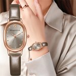 Women's Elegant Oval Pointer Quartz Watch Cute Fashion Analog Pu Leather Wrist Watch Gift For Mom Her
