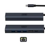 6 In 1 Hub Adapter Type-c To 4K HDMI USB3.0 RJ45 PD Fast Charge