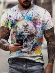 Men's Skull Graphic Print T-Shirt Short Sleeve Crew Neck Tee Men's Clothing For Summer Outdoor