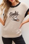 Light French Beige Howdy Cowboy Hat Embroidered Short Sleeve Sweater - Light French Beige XL UK14-16 SA38-40