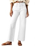 Cicy Bell Womens High Waisted Cropped Jeans Trendy Stretchy Baggy Straight Leg Raw Hem Capri Denim Pants White