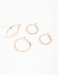 Goldair Gold Flat Twist Mixed Hoop Earrings 2-PACK