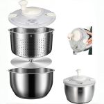 6L Stainless Steel Salad Spinner Vegetable Spinner Lettuce Spinner Fruit Washer Quick Spin Commercial Salad Spinner For Househol