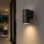 Bue Black Round Up Or Down Outdoor Wall Light E27 IP65