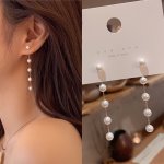 1 Pair Elegant French Vintage Faux Pearl Dangle Earrings Long Tassel Drop Ear Accessories For Women