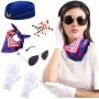 6 Pcs Women's Flight Attendant Costume Accessories Stewardess Outfits Flight Attendant Hat Glasses Scarf Gloves For Halloween Party Dressing Up
