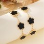Elegant & Cute 2-PIECE Bracelet Set Fashionable Classic Style Black & White Clover Design With Golden Chain Adjustable Women's Jewelry Accessories