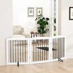 Pupetpo Freestanding Wooden Pet Gate For House Foldable Indoor Dog Gate For Doorways Stairs - 24" Height 3 Panels White