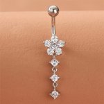 1PC Sexy Rhinestone Flower Tassel Belly Button Ring Fashion Zirconia Navel Piercing Jewelry Vacation Style Body Accessory