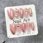 Handmade Press On Nails Short Almond Pink Homemade Press On Nails French Tip With 3D Design Fake Nail Art For Women M