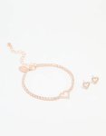 Rose Gold Plated Cubic Zirconia Heart Outline Tennis Bracelet & Earrings Set
