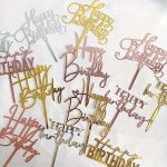 Happy Birthday Cake Topper Set - Acrylic Heart Design Cake Decoration Picks For Party Baking Supplies - Food Contact Safe Black