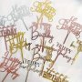Happy Birthday Cake Topper Set - Acrylic Heart Design Cake Decoration Picks For Party Baking Supplies - Food Contact Safe (Black And Golden)