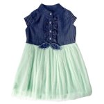 Girls Denim And Green Tulle Dress