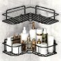 Iron Corner Bathroom Shelf No-Drill Wall-Mounted Triangle Storage Organizer For Bathroom Kitchen Bedroom - Hanging Jewelry Organizer With Hollow Details