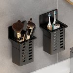 Versatile Wall-mounted Storage Organizer For Toothbrushes Makeup Brushes - No Drill Required Black & White Bathroom Rack With Dr