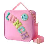 Insulated Lunch Bag With Adjustable Shoulder Strap Nylon Preppy Lunch Box Large Insulated Lunch Bag Reusable Lunch Tote Bag With