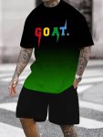 Men's Outfit Gradient Color Goat Graphic Print Casual Crew Neck Short Sleeve T-Shirt & Shorts 2-PIECE Set For Summer Outdoor Act