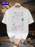 Men's Loose 100% Cotton V Graphic Print T-Shirt Casual Short Sleeve Crew Neck Tee Men's Clothing For Summer Outdoor