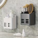 Wall-mounted Bathroom Organizer: Dual-compartment Brush And Shaver Holder Plastic No Electricity Required Lightweight Suitable F