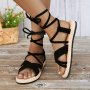 Women's Solid Color Summer Sandals Criss Cross Straps Lightweight Flat Shoes Vacation Summer Beach Shoes