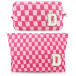 Initial Makeup Bags Monogrammed Gifts For Women Checkered Cosmetic Bag Travel Toiletry Bag Makeup Pouches Large Capacity Storage