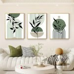 3PCS Sage Green Canvas Wall Art Boho Wall Art Green Black Beige Abstract Wall Decor Mid Century Canvas Posters Modern Botanical 