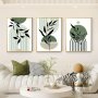 3PCS Sage Green Canvas Wall Art Boho Wall Art Green Black Beige Abstract Wall Decor Mid Century Canvas Posters Modern Botanical Art Poster For