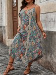 Plus Size Paisley Print Spaghetti Strap Dress Casual Sleeveless Cami Dress For Summer Women's Plus Size Clothing