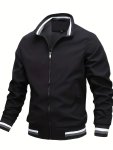 Fashionable And Casual Men's Solid Cardigan Zipper Long Sleeve Stand Collar Jacket Comfortable And Versatile Suitable For Dates