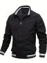 Fashionable And Casual Men's Solid Cardigan Zipper Long Sleeve Stand Collar Jacket Comfortable And Versatile Suitable For Dates Suitable For Autumn And Winter