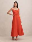 Hayden Square Neck Midi Dress - 20 Red