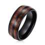Men's Dome Double Wood Inlay Black Tungsten Ring WR-226 - 8