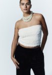 Sequined Bandeau Top - White