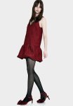 Jacquard-weave Bubble-hem Dress - Dark Red