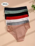 7PCS Solid Seamless Floral Lace Ribbed Briefs Sexy Comfy Breathable Stretchy Intimates Panties Women's Lingerie & Underwear