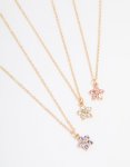 Goldair Gold Diamante Flower Necklaces 3-PACK