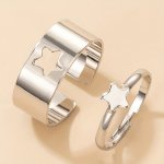 2PCS Fashion Stacking Rings Wide Band + Simple Star Ring Match Daily Outfits Perfect Couple Rings Sweet Gift