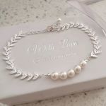 Layla Leaf Bracelet 925 Sterling Silver Imitation Pearl Adjustable Size 19+4CM - Gold Plated 925 Sterling Silver