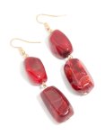 Goldair Gold Red Beaded Rectangular Drop Earrings