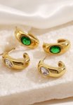 Stone-set Modern Hoop Earring - Gold green