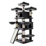 Large 173CM Black Plush Cat Tree With 2CONDOS & Multi-level Scratching Post